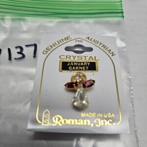 CLEAR AUSTRIAN CRYSTAL/GARNET ACCENT ANGEL PIN - ROMAN INC